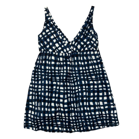 Y2K Old Navy Plaid Batik‎ Babydoll Mini Dress Blue Size Medium Twee Sundress - Picture 1 of 9
